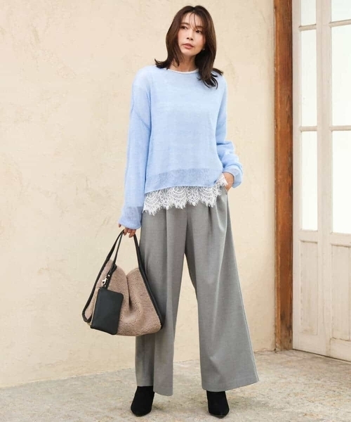 MK MICHEL KLEIN（エムケーミッシェルクラン）の「[洗える]モヘアメッシュニット（ニット/セーター・レディース・ライトブルー/ベージュ/グレー・38）」の7枚目の写真