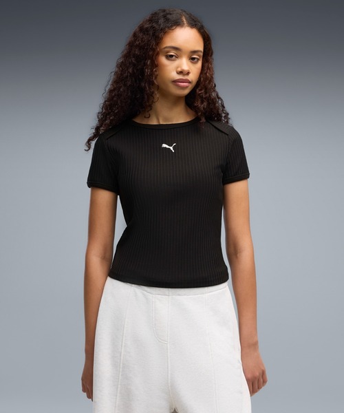 PUMA（プーマ）の「PUMA プーマ ウィメンズ ESS リブ スリム 半袖 Tシャツ（Tシャツ/カットソー・レディース・ブラック/ホワイト・SMALL/X-LARGE/LARGE/MEDIUM）」の2枚目の写真