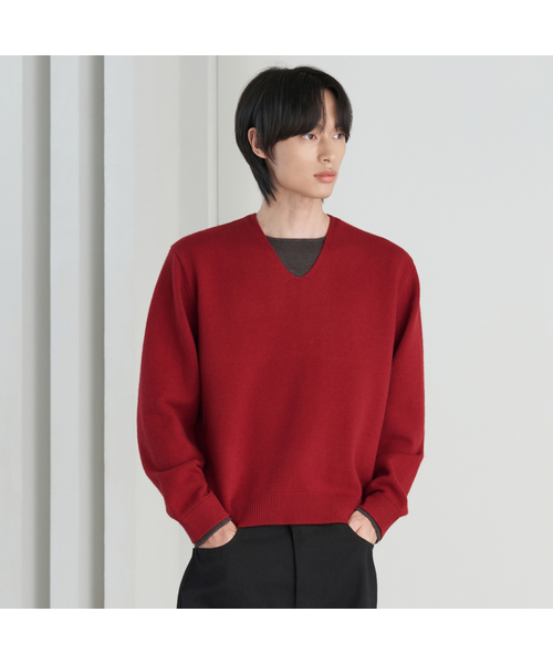 HYOJI(ヒョージ)の「26 FW ウォッシャブルソフトタッチ Vネック レイヤード クロップドニット (4カラー)(ニット/セーター・メンズ・ネイビー/レッド/チャコール/ブラック・M/L)」の4枚目の写真