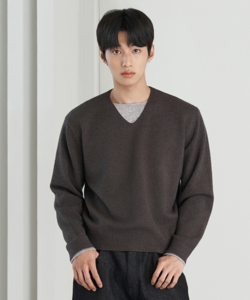 HYOJI(ヒョージ)の「26 FW ウォッシャブルソフトタッチ Vネック レイヤード クロップドニット (4カラー)(ニット/セーター・メンズ・ネイビー/レッド/チャコール/ブラック・M/L)」の5枚目の写真