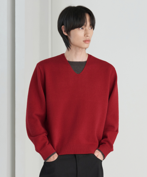 HYOJI(ヒョージ)の「26 FW ウォッシャブルソフトタッチ Vネック レイヤード クロップドニット (4カラー)(ニット/セーター・メンズ・ネイビー/レッド/チャコール/ブラック・M/L)」の6枚目の写真