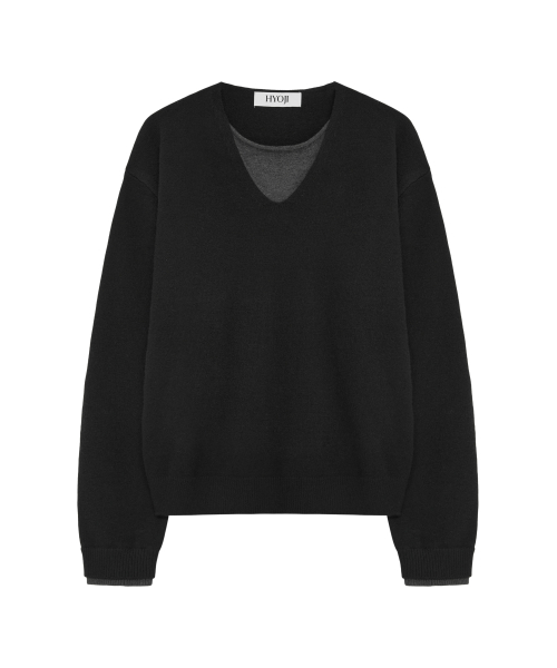 HYOJI(ヒョージ)の「26 FW ウォッシャブルソフトタッチ Vネック レイヤード クロップドニット (4カラー)(ニット/セーター・メンズ・ネイビー/レッド/チャコール/ブラック・M/L)」の8枚目の写真