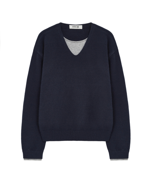 HYOJI(ヒョージ)の「26 FW ウォッシャブルソフトタッチ Vネック レイヤード クロップドニット (4カラー)(ニット/セーター・メンズ・ネイビー/レッド/チャコール/ブラック・M/L)」の10枚目の写真