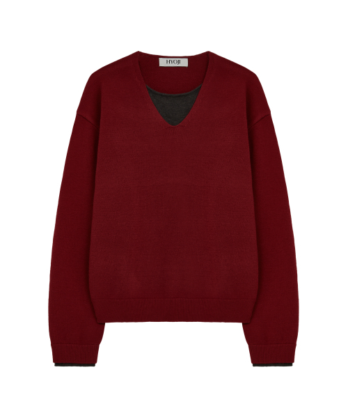 HYOJI(ヒョージ)の「26 FW ウォッシャブルソフトタッチ Vネック レイヤード クロップドニット (4カラー)(ニット/セーター・メンズ・ネイビー/レッド/チャコール/ブラック・M/L)」の12枚目の写真