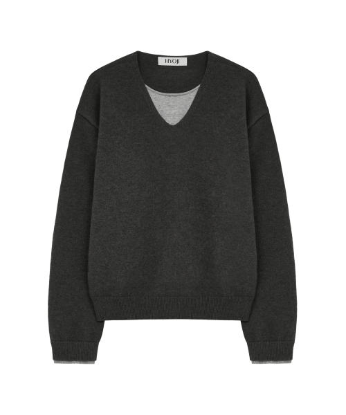HYOJI(ヒョージ)の「26 FW ウォッシャブルソフトタッチ Vネック レイヤード クロップドニット (4カラー)(ニット/セーター・メンズ・ネイビー/レッド/チャコール/ブラック・M/L)」の14枚目の写真