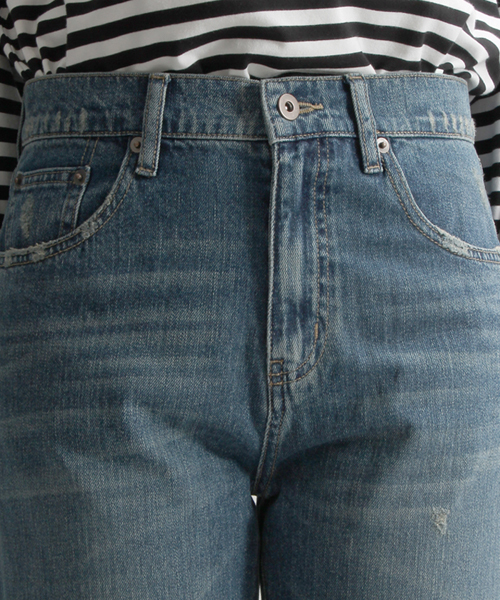 WEGO（ウィゴー）の「WEGO/クラッシュマムジーンズ（デニムパンツ・レディース・インディゴブルー/ライトインディゴブルー/スミクロ・MEDIUM/LARGE）」の7枚目の写真