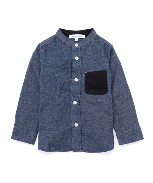 GLOBAL WORK（グローバルワーク）の「【キッズ】フランネルバンドカラーシャツ/727250（シャツ/ブラウス・キッズ・ブラック/ネイビー・SMALL/LARGE/X-LARGE/MEDIUM）」の2枚目の写真