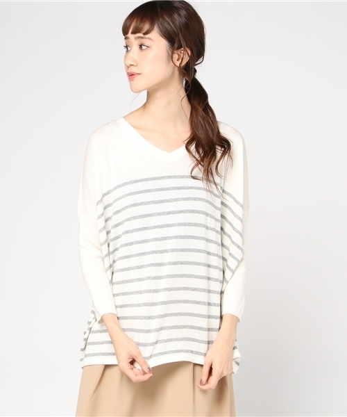 LBC（エルビーシー）の「袖リブ長袖プルオーバー（ニット/セーター・レディース・オフホワイト/グレー/ブルー・LARGE/MEDIUM）」の2枚目の写真