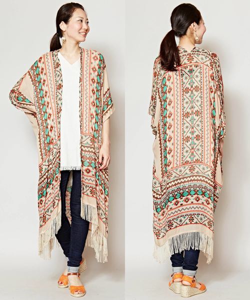 チャイハネ（チャイハネ）の「【チャイハネ】フリンジロングカーディガン（カーディガン/ボレロ・レディース・ホワイト×ブルー/ブラック/ホワイト/ベージュ/マルチ/ホワイト系その他/ブラック×ピンク/ベージュ系その他/ブルー系その他/ホワイト系その他2/レッド/ブラック×ブルー/ベージュ系その他2・FREE）」の9枚目の写真