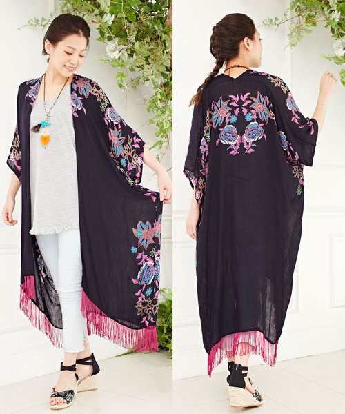 チャイハネ（チャイハネ）の「【チャイハネ】フリンジロングカーディガン（カーディガン/ボレロ・レディース・ホワイト×ブルー/ブラック/ホワイト/ベージュ/マルチ/ホワイト系その他/ブラック×ピンク/ベージュ系その他/ブルー系その他/ホワイト系その他2/レッド/ブラック×ブルー/ベージュ系その他2・FREE）」の7枚目の写真