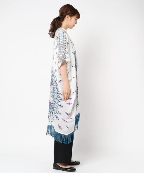 チャイハネ（チャイハネ）の「【チャイハネ】フリンジロングカーディガン（カーディガン/ボレロ・レディース・ホワイト×ブルー/ブラック/ホワイト/ベージュ/マルチ/ホワイト系その他/ブラック×ピンク/ベージュ系その他/ブルー系その他/ホワイト系その他2/レッド/ブラック×ブルー/ベージュ系その他2・FREE）」の14枚目の写真