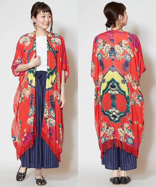 チャイハネ（チャイハネ）の「【チャイハネ】フリンジロングカーディガン（カーディガン/ボレロ・レディース・ホワイト×ブルー/ブラック/ホワイト/ベージュ/マルチ/ホワイト系その他/ブラック×ピンク/ベージュ系その他/ブルー系その他/ホワイト系その他2/レッド/ブラック×ブルー/ベージュ系その他2・FREE）」の12枚目の写真