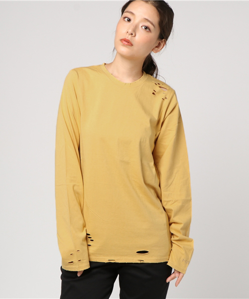 PUNYUS（プニュズ）の「クラッシュロンT（Tシャツ/カットソー・レディース・レッド/マスタード/ブラック/ホワイト・3/4/1/2）」の5枚目の写真