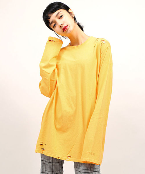 PUNYUS（プニュズ）の「クラッシュロンT（Tシャツ/カットソー・レディース・レッド/マスタード/ブラック/ホワイト・3/4/1/2）」の7枚目の写真