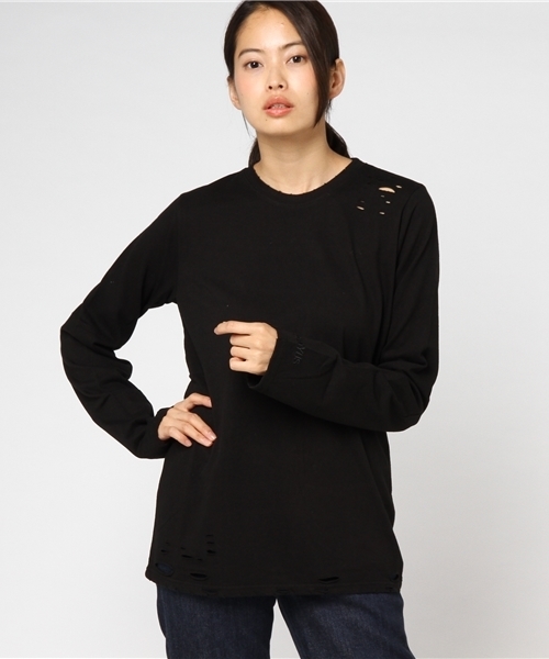 PUNYUS（プニュズ）の「クラッシュロンT（Tシャツ/カットソー・レディース・レッド/マスタード/ブラック/ホワイト・3/4/1/2）」の9枚目の写真