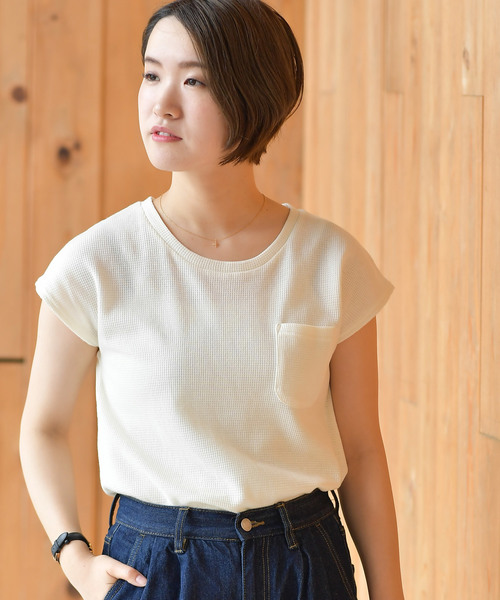 rps（アールピーエス）の「ポケット付きワッフル半袖Ｔ（Tシャツ/カットソー・レディース・ブラック/オフホワイト/杢グレー/ホワイト系その他2/ホワイト系その他3/ブラック系その他2・M）」の2枚目の写真