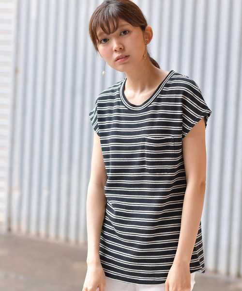 rps（アールピーエス）の「ポケット付きワッフル半袖Ｔ（Tシャツ/カットソー・レディース・ブラック/オフホワイト/杢グレー/ホワイト系その他2/ホワイト系その他3/ブラック系その他2・M）」の6枚目の写真