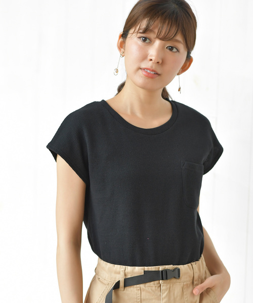 rps（アールピーエス）の「ポケット付きワッフル半袖Ｔ（Tシャツ/カットソー・レディース・ブラック/オフホワイト/杢グレー/ホワイト系その他2/ホワイト系その他3/ブラック系その他2・M）」の5枚目の写真