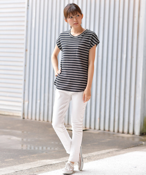 rps（アールピーエス）の「ポケット付きワッフル半袖Ｔ（Tシャツ/カットソー・レディース・ブラック/オフホワイト/杢グレー/ホワイト系その他2/ホワイト系その他3/ブラック系その他2・M）」の7枚目の写真