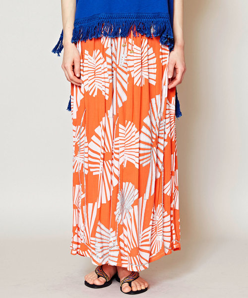 チャイハネ(チャイハネ)の「【チャイハネ】yul 箔プリントスパンコール刺繍ロングスカート(スカート・レディース・ホワイト/ピンク/ターコイズブルー/オレンジ/グリーン・FREE)」の1枚目の写真