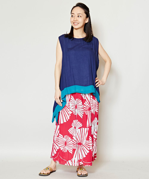 チャイハネ(チャイハネ)の「【チャイハネ】yul 箔プリントスパンコール刺繍ロングスカート(スカート・レディース・ホワイト/ピンク/ターコイズブルー/オレンジ/グリーン・FREE)」の9枚目の写真