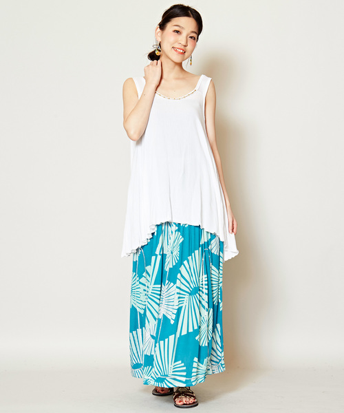 チャイハネ(チャイハネ)の「【チャイハネ】yul 箔プリントスパンコール刺繍ロングスカート(スカート・レディース・ホワイト/ピンク/ターコイズブルー/オレンジ/グリーン・FREE)」の17枚目の写真