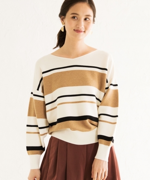 GLOBAL WORK(グローバルワーク)の「洗えるコットンカシミヤコンプルオーバー/792280(ニット/セーター・レディース・ダークグリーン/ベージュ/グレー/イエロー/ボルドー・SMALL/MEDIUM/LARGE)」の3枚目の写真