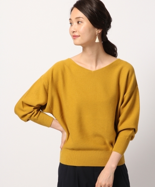 GLOBAL WORK(グローバルワーク)の「洗えるコットンカシミヤコンプルオーバー/792280(ニット/セーター・レディース・ダークグリーン/ベージュ/グレー/イエロー/ボルドー・SMALL/MEDIUM/LARGE)」の5枚目の写真