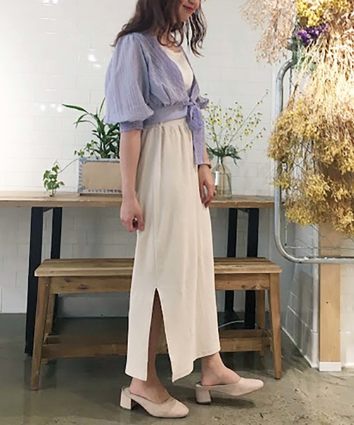 one after another NICE CLAUP（ワンアフターアナザーナイスクラップ）の「キャミ付き羽織りトップス（シャツ/ブラウス・レディース・ブラック/ベージュ/オフホワイト/ラベンダー・FREE）」の5枚目の写真