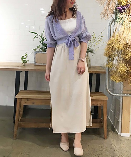 one after another NICE CLAUP（ワンアフターアナザーナイスクラップ）の「キャミ付き羽織りトップス（シャツ/ブラウス・レディース・ブラック/ベージュ/オフホワイト/ラベンダー・FREE）」の6枚目の写真