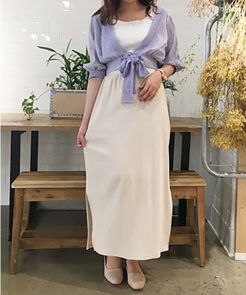 one after another NICE CLAUP（ワンアフターアナザーナイスクラップ）の「キャミ付き羽織りトップス（シャツ/ブラウス・レディース・ブラック/ベージュ/オフホワイト/ラベンダー・FREE）」の7枚目の写真