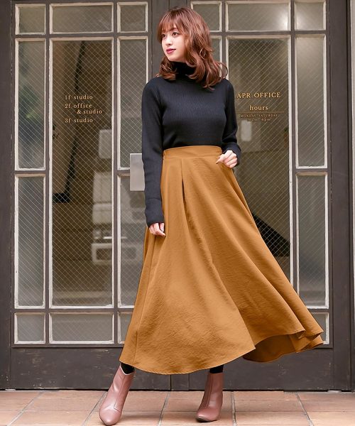 KOBE LETTUCE（コウベレタス）の「［レオパード柄・無地］起毛フリース裏地フロントタックマキシ丈フレアスカート＊レディース/裏起毛/ボトムス/ロング丈[M2321]神戸レタス（スカート・レディース・ブラック/ブルー/ボルドー/マスタード/ピンク系その他/レオパード/ライトベージュ/ブラック系その他・FREE）」の6枚目の写真