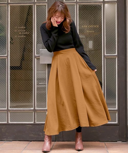 KOBE LETTUCE（コウベレタス）の「［レオパード柄・無地］起毛フリース裏地フロントタックマキシ丈フレアスカート＊レディース/裏起毛/ボトムス/ロング丈[M2321]神戸レタス（スカート・レディース・ブラック/ブルー/ボルドー/マスタード/ピンク系その他/レオパード/ライトベージュ/ブラック系その他・FREE）」の13枚目の写真