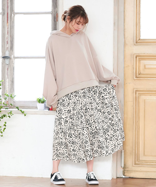 KOBE LETTUCE（コウベレタス）の「［レオパード柄・無地］起毛フリース裏地フロントタックマキシ丈フレアスカート＊レディース/裏起毛/ボトムス/ロング丈[M2321]神戸レタス（スカート・レディース・ブラック/ブルー/ボルドー/マスタード/ピンク系その他/レオパード/ライトベージュ/ブラック系その他・FREE）」の15枚目の写真