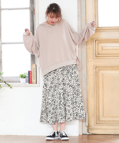 KOBE LETTUCE（コウベレタス）の「［レオパード柄・無地］起毛フリース裏地フロントタックマキシ丈フレアスカート＊レディース/裏起毛/ボトムス/ロング丈[M2321]神戸レタス（スカート・レディース・ブラック/ブルー/ボルドー/マスタード/ピンク系その他/レオパード/ライトベージュ/ブラック系その他・FREE）」の12枚目の写真