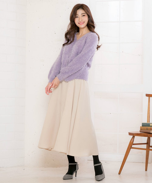 KOBE LETTUCE（コウベレタス）の「［レオパード柄・無地］起毛フリース裏地フロントタックマキシ丈フレアスカート＊レディース/裏起毛/ボトムス/ロング丈[M2321]神戸レタス（スカート・レディース・ブラック/ブルー/ボルドー/マスタード/ピンク系その他/レオパード/ライトベージュ/ブラック系その他・FREE）」の9枚目の写真