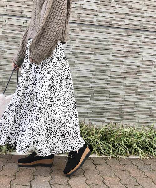 KOBE LETTUCE（コウベレタス）の「［レオパード柄・無地］起毛フリース裏地フロントタックマキシ丈フレアスカート＊レディース/裏起毛/ボトムス/ロング丈[M2321]神戸レタス（スカート・レディース・ブラック/ブルー/ボルドー/マスタード/ピンク系その他/レオパード/ライトベージュ/ブラック系その他・FREE）」の19枚目の写真