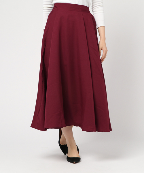 KOBE LETTUCE（コウベレタス）の「［レオパード柄・無地］起毛フリース裏地フロントタックマキシ丈フレアスカート＊レディース/裏起毛/ボトムス/ロング丈[M2321]神戸レタス（スカート・レディース・ブラック/ブルー/ボルドー/マスタード/ピンク系その他/レオパード/ライトベージュ/ブラック系その他・FREE）」の2枚目の写真