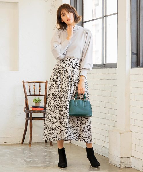 KOBE LETTUCE（コウベレタス）の「［レオパード柄・無地］起毛フリース裏地フロントタックマキシ丈フレアスカート＊レディース/裏起毛/ボトムス/ロング丈[M2321]神戸レタス（スカート・レディース・ブラック/ブルー/ボルドー/マスタード/ピンク系その他/レオパード/ライトベージュ/ブラック系その他・FREE）」の21枚目の写真