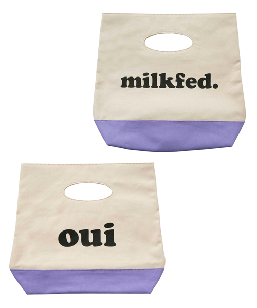 MILKFED.(ミルクフェド)の「BI COLOR MINI TOTE BAG(クラッチバッグ・レディース・ネイビー/ライトパープル/レッド・ONESIZE)」の1枚目の写真