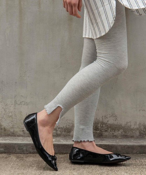 WEGO（ウィゴー）の「WEGO/レイヤードリブメロースリットレギンス10分丈（レギンス/スパッツ・レディース・ライトグレー/ブラック・FREE）」の2枚目の写真