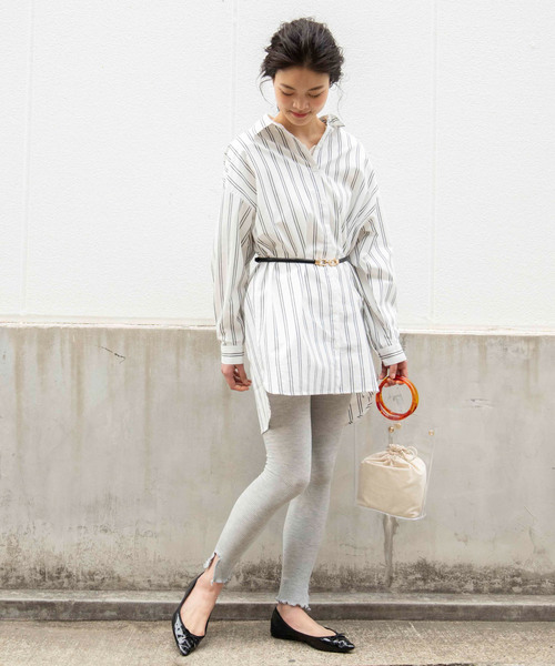 WEGO（ウィゴー）の「WEGO/レイヤードリブメロースリットレギンス10分丈（レギンス/スパッツ・レディース・ライトグレー/ブラック・FREE）」の12枚目の写真