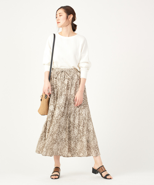 DISCOAT（ディスコート）の「モノトーン小花柄切替ロングスカート（スカート・レディース・ブラック/グレー・FREE）」の7枚目の写真