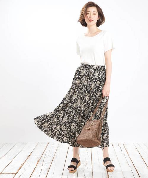DISCOAT（ディスコート）の「モノトーン小花柄切替ロングスカート（スカート・レディース・ブラック/グレー・FREE）」の18枚目の写真
