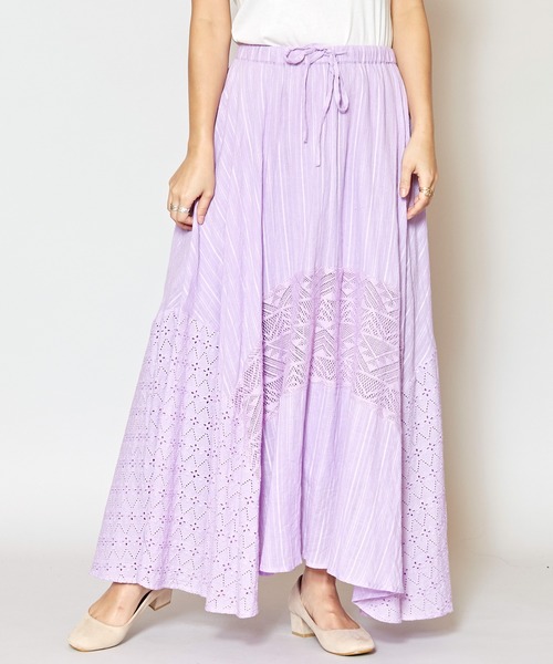 Kahiko(カヒコ)の「【Kahiko】レース&コットンドビーロングスカート(スカート・レディース・ホワイト/ネイビー/ミント/パープル・FREE)」の4枚目の写真