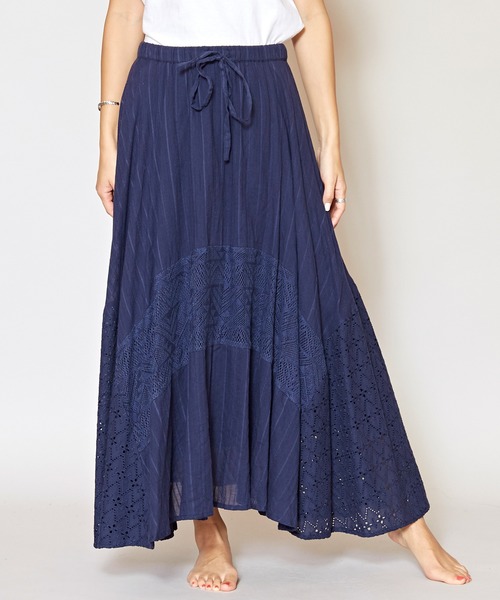 Kahiko(カヒコ)の「【Kahiko】レース&コットンドビーロングスカート(スカート・レディース・ホワイト/ネイビー/ミント/パープル・FREE)」の3枚目の写真