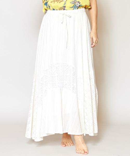Kahiko(カヒコ)の「【Kahiko】レース&コットンドビーロングスカート(スカート・レディース・ホワイト/ネイビー/ミント/パープル・FREE)」の1枚目の写真