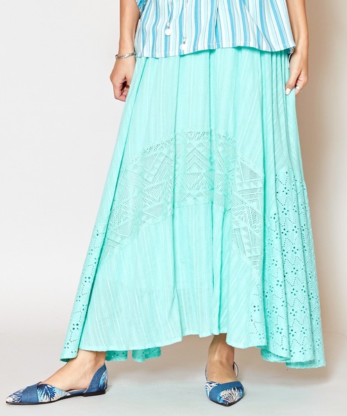 Kahiko(カヒコ)の「【Kahiko】レース&コットンドビーロングスカート(スカート・レディース・ホワイト/ネイビー/ミント/パープル・FREE)」の2枚目の写真