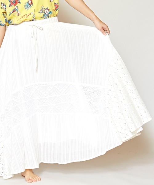 Kahiko(カヒコ)の「【Kahiko】レース&コットンドビーロングスカート(スカート・レディース・ホワイト/ネイビー/ミント/パープル・FREE)」の9枚目の写真