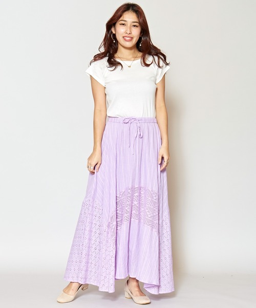 Kahiko(カヒコ)の「【Kahiko】レース&コットンドビーロングスカート(スカート・レディース・ホワイト/ネイビー/ミント/パープル・FREE)」の7枚目の写真
